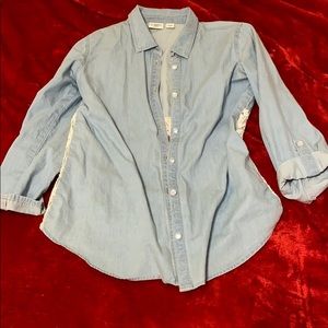 GIRLS Button-Up Lace/Denim Blouse